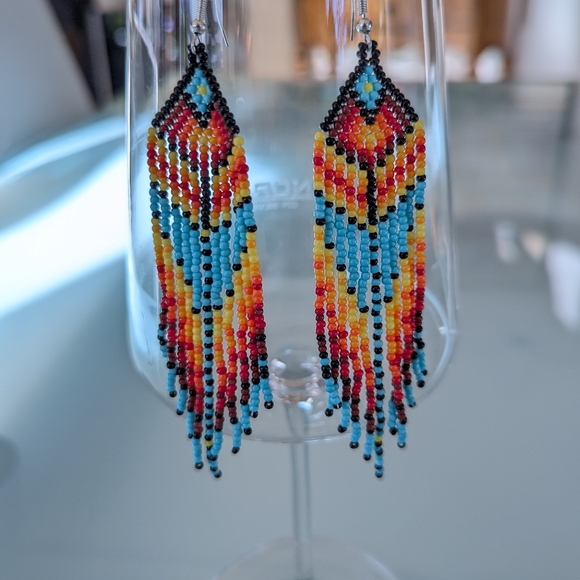 Bohemian Native American Handmade Beaded Tassel Earrings Western Style Colorful - Picture 7 of 15